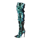 Groen Pailletten 13 cm COURTLY-3011 Pleaser Overknee Laarzen