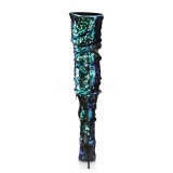 Groen Pailletten 13 cm COURTLY-3011 Pleaser Overknee Laarzen