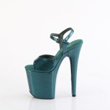 Groene 20 cm FLAMINGO-809GP glitter plateau sandalen met hak