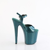 Groene 20 cm FLAMINGO-809GP glitter plateau sandalen met hak