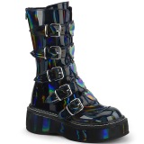 Hologram 5 cm EMILY-330 plateau laarzen dames met gespen