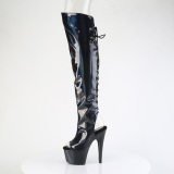 Hologram veterlaarzen 18 cm ADORE-3019HWR zwarte overknee laarzen high heels met veters