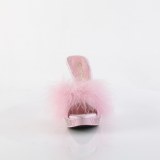 Kunstleer 11,5 cm ELEGANT-401F Roze mules hoge hakken met veren