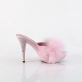 Kunstleer 11,5 cm ELEGANT-401F Roze mules hoge hakken met veren