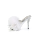 Kunstleer 11,5 cm ELEGANT-401F Witte mules hoge hakken met veren