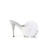 Kunstleer 11,5 cm ELEGANT-401F Witte mules hoge hakken met veren