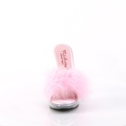 Kunstleer 12,5 cm GLORY-501F-8 Roze mules hoge hakken met veren
