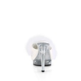 Kunstleer 12,5 cm GLORY-501F-8 Witte mules hoge hakken met veren