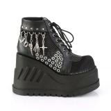 Kunstleer 12 cm STOMP-18 lolita enkellaarzen wedges sleehakken