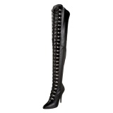 Kunstleer 13 cm SEDUCE-3024 Zwarte overknee laarzen met veters