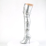 Kunstleer 13 cm SEDUCE-3028 Zilver overknee laarzen met veters