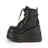 Kunstleer Zwart 12 cm STOMP-13 enkellaarzen wedges sleehakken