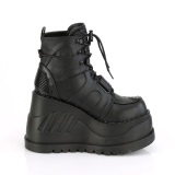 Kunstleer Zwart 12 cm STOMP-13 enkellaarzen wedges sleehakken