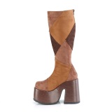 Kunstleer blokhak hippie 13 cm CAMEL-280 dames chunky hakken laarzen met plateau bruin