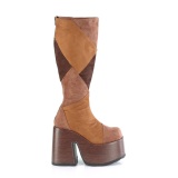 Kunstleer blokhak hippie 13 cm CAMEL-280 dames chunky hakken laarzen met plateau bruin