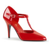 Lakleer 10 cm VANITY-415 pleaser t-strap pumps - t-bandje hakken rood