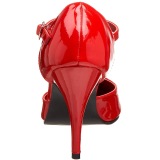 Lakleer 10 cm VANITY-415 pleaser t-strap pumps - t-bandje hakken rood