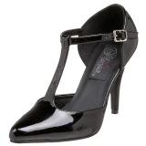 Lakleer 10 cm VANITY-415 pleaser t-strap pumps - t-bandje hakken zwart