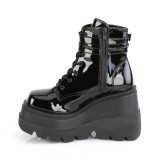 Lakleer 11,5 cm SHAKER-52 demonia sleehakken boots met plateau zwart