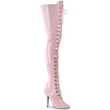 Lakleer 13 cm SEDUCE-3024 Roze overknee laarzen met veters