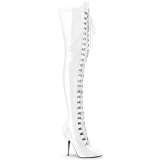 Lakleer 13 cm SEDUCE-3024 Witte overknee laarzen met veters