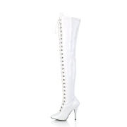 Lakleer 13 cm SEDUCE-3024 Witte overknee laarzen met veters