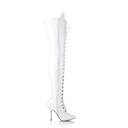 Lakleer 13 cm SEDUCE-3024 Witte overknee laarzen met veters