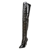 Lakleer 13 cm SEDUCE-3024 Zwarte overknee laarzen met veters