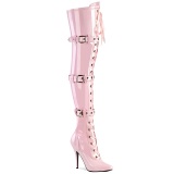 Lakleer 13 cm SEDUCE-3028 Roze overknee laarzen met veters