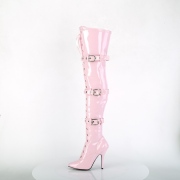 Lakleer 13 cm SEDUCE-3028 Roze overknee laarzen met veters