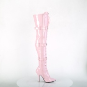 Lakleer 13 cm SEDUCE-3028 Roze overknee laarzen met veters