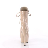 Lakleer 15 cm DELIGHT-1020 Beige hoge hakken enkellaarsjes met veters