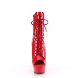 Lakleer 15 cm DELIGHT-1021 open teen platform boots met hak rood