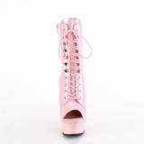 Lakleer 15 cm DELIGHT-1021 open teen platform boots met hak roze