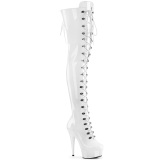 Lakleer 15 cm DELIGHT-3022 witte overknee laarzen met veters