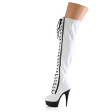 Lakleer 15 cm DELIGHT-3029 witte overknee laarzen met veters