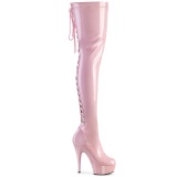 Lakleer 15 cm DELIGHT-3063 Roze overknee laarzen met veters