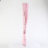 Lakleer 15 cm DELIGHT-3063 Roze overknee laarzen met veters