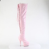 Lakleer 15 cm DELIGHT-3063 Roze overknee laarzen met veters