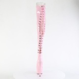 Lakleer 18 cm ADORE-3063 Roze overknee laarzen met veters