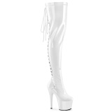 Lakleer 18 cm ADORE-3063 Witte overknee laarzen met veters