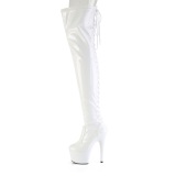 Lakleer 18 cm ADORE-3850 Witte overknee laarzen met veters