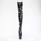 Lakleer 18 cm ADORE-3850 Zwarte overknee laarzen met veters