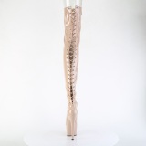 Lakleer 18 cm ADORE-3850 beige overknee laarzen met veters