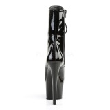 Lakleer 18 cm SKY-1020 Zwarte hoge hakken enkellaarsjes met veters