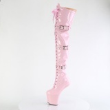 Lakleer 20 cm CRAZE-3028 Heelless overknee laarzen pony plateau roze