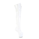 Lakleer 20 cm CRAZE-3028 Heelless overknee laarzen pony plateau witte