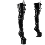 Lakleer 20 cm CRAZE-3028 Heelless overknee laarzen pony plateau zwarte