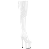 Lakleer 20 cm FLAMINGO-3850 Witte overknee laarzen met veters