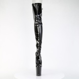 Lakleer 20 cm FLAMINGO-3850 Zwarte overknee laarzen met veters